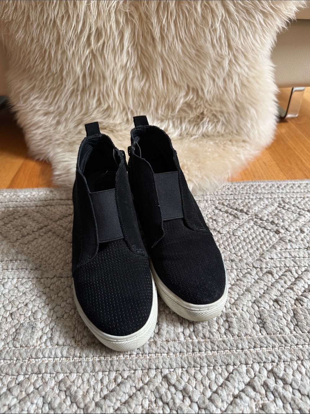Steve Madden Black Suede Wedge Sneakers